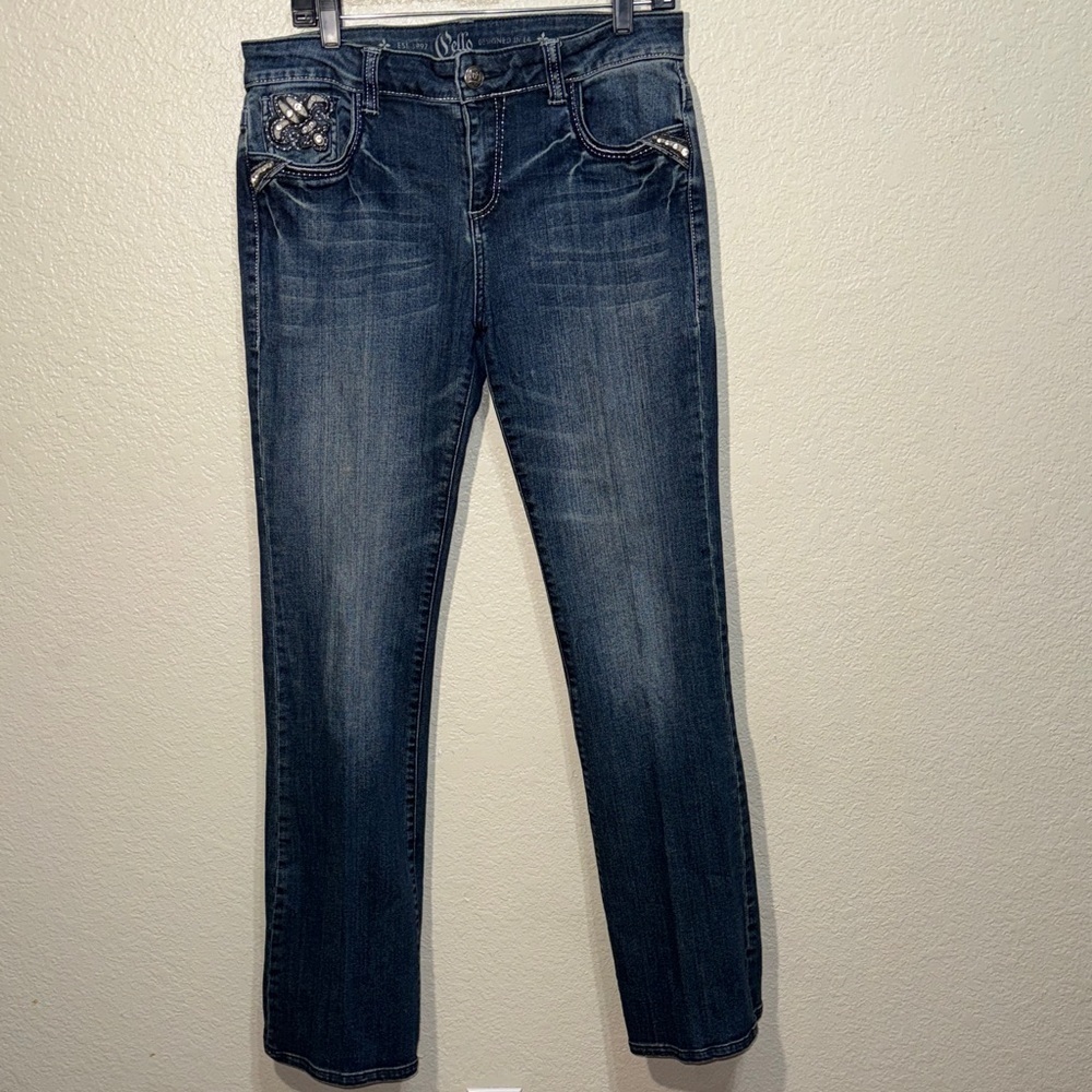 Cello Western Bootcut Jeans Women’s 14 Dark Wash Stretch Denim Bling Pockets